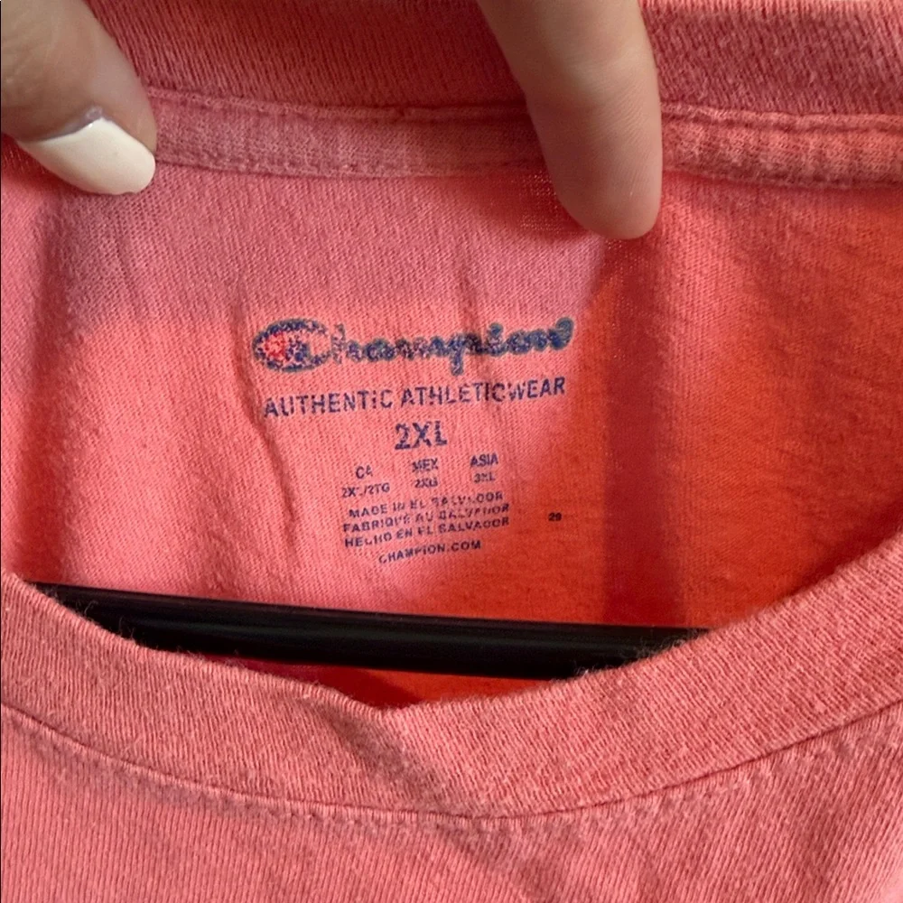 🌿 Champion Coral/Pink Tee with Logo - Picture 2 of 4